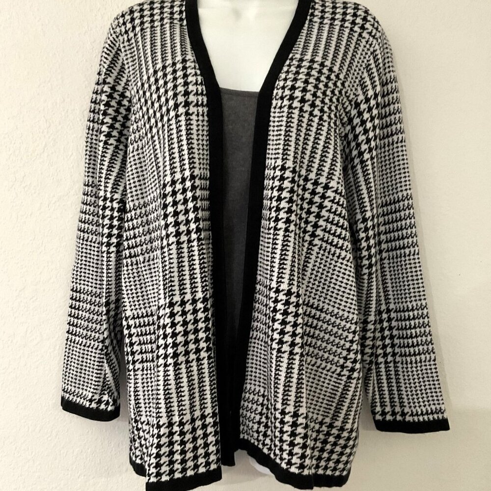 Croft & Barrow Houndstooth Open Front Cardigan Plus Size 1X Black White